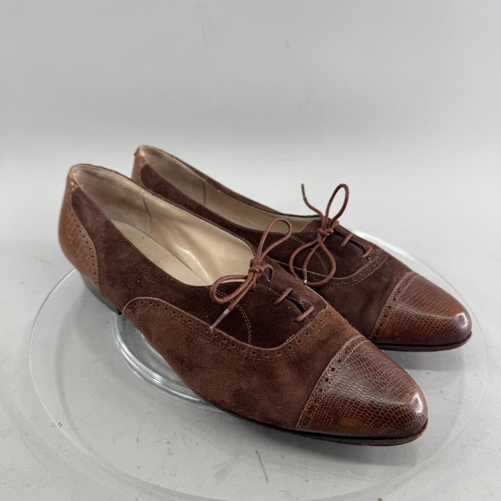 Vaneli Womens Oxford Shoes Brown Suede Lizard Embossed Leather Made in Italy 8